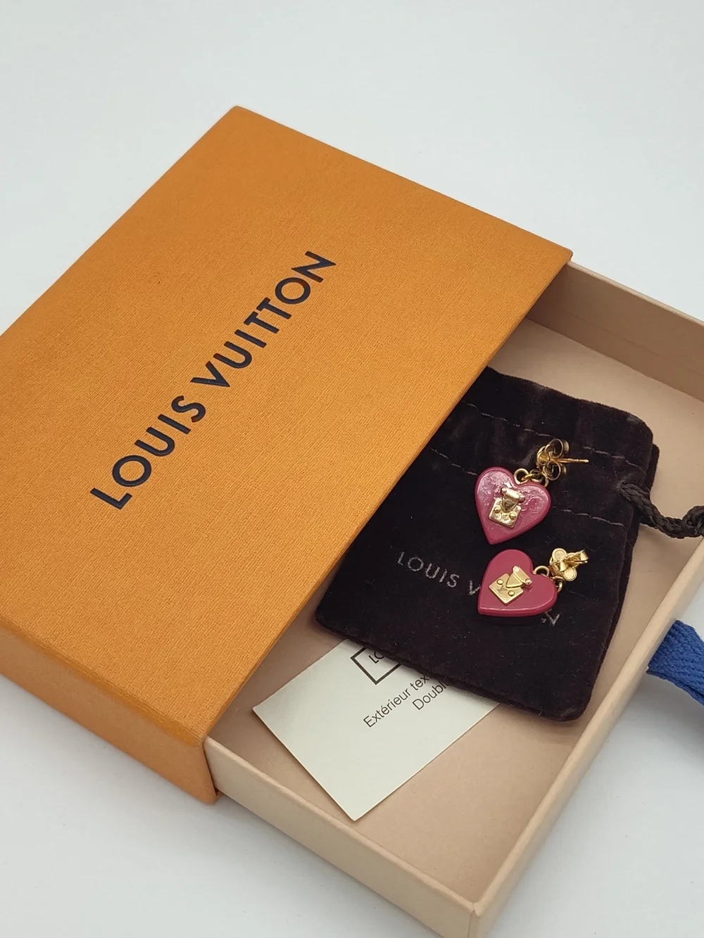LOUIS VUITTON Lock Me Heart Earrings M66790 Gold Red Resin Dangle EUC With COA